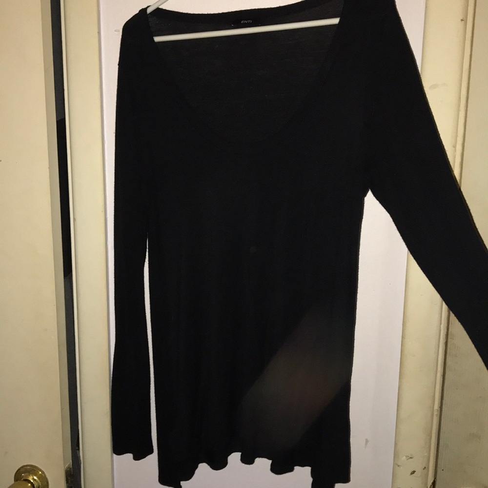 Long black scoop-neck soft cozy long sleeve top